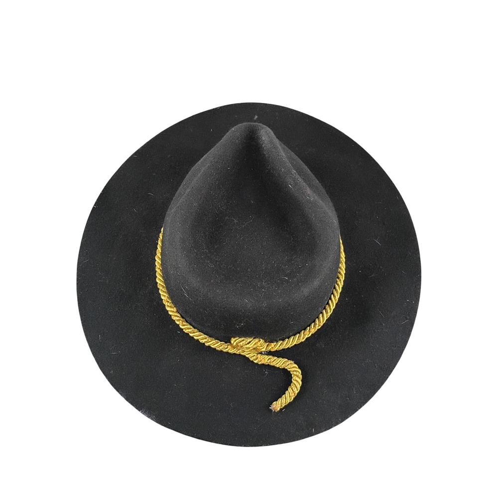 Forever 21 Black Felt Wide Brim Fedora Hat Gold Rope Band RN94981 00336256